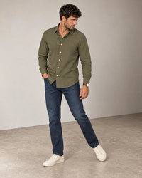 Linen Blend Long Sleeve Shirt campaign 06|olive grove