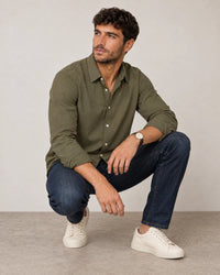 Linen Blend Long Sleeve Shirt campaign 07|olive grove