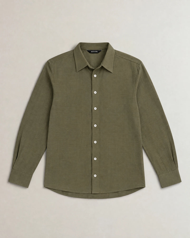 Linen Blend Long Sleeve Shirt campaign 09|olive grove