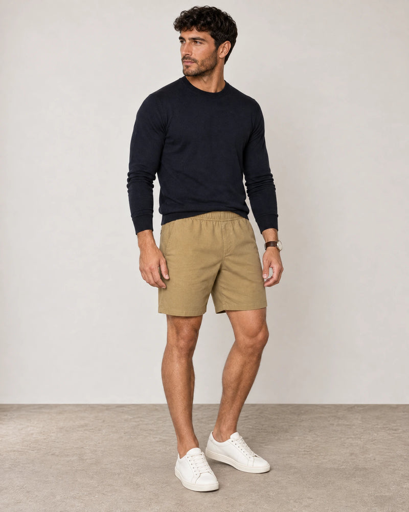 Linen Blend Shorts campaign 01|barley green