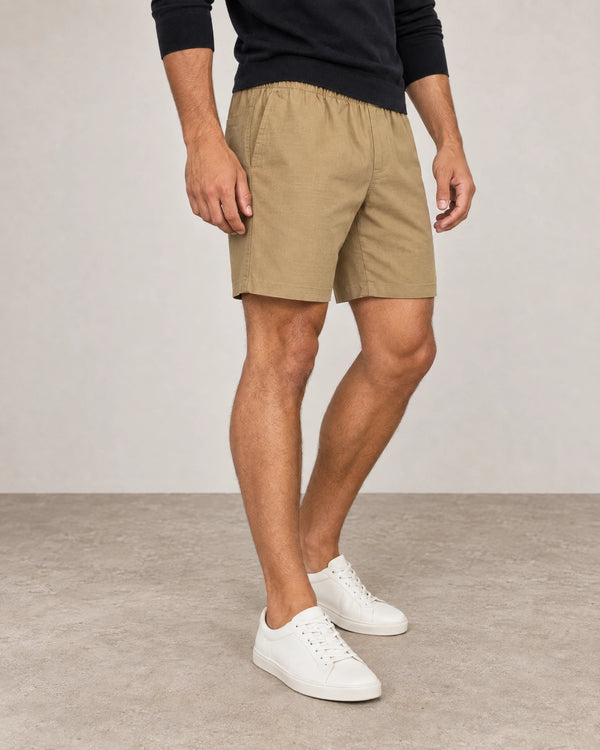 Linen Blend Shorts campaign 05|barley green