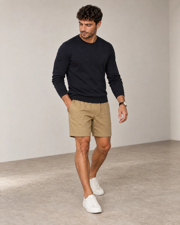 Linen Blend Shorts campaign 06|barley green