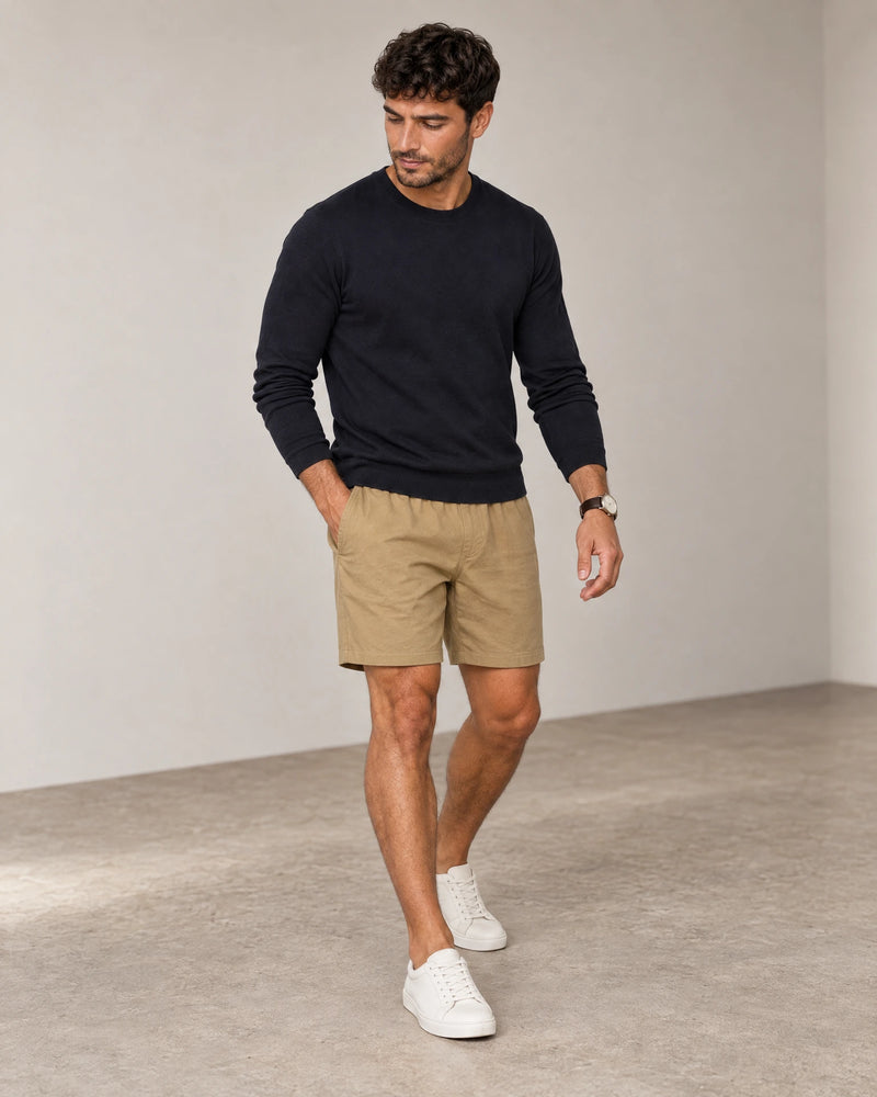 Linen Blend Shorts campaign 06|barley green