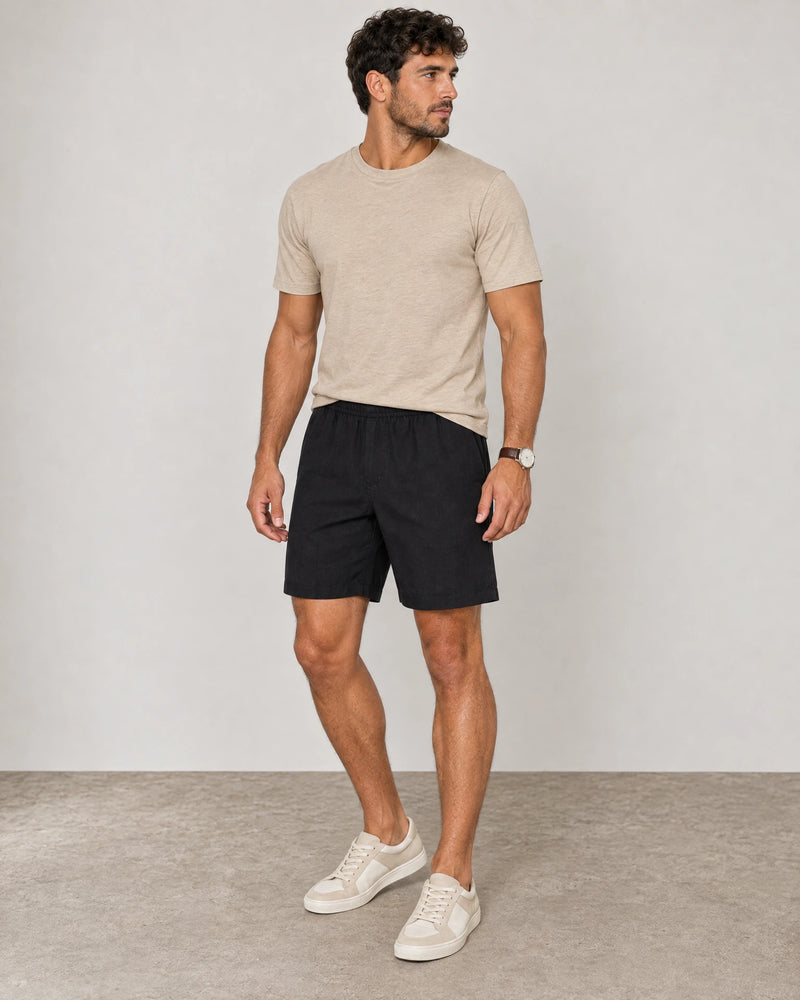 Linen Blend Shorts campaign 01|black