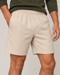 Linen Blend Shorts campaign 03|natural sand