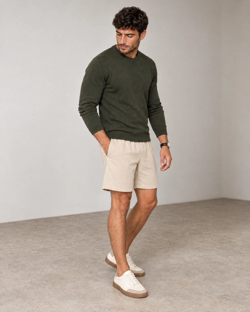 Linen Blend Shorts campaign 06|natural sand