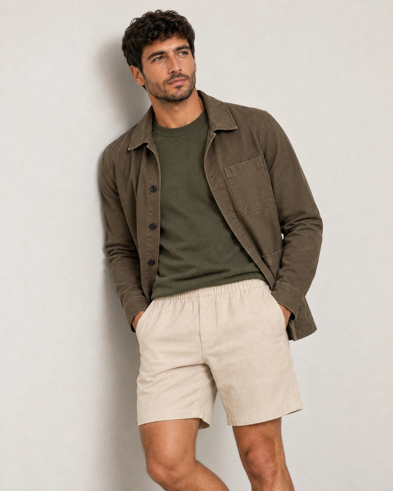 Linen Blend Shorts campaign 07|natural sand