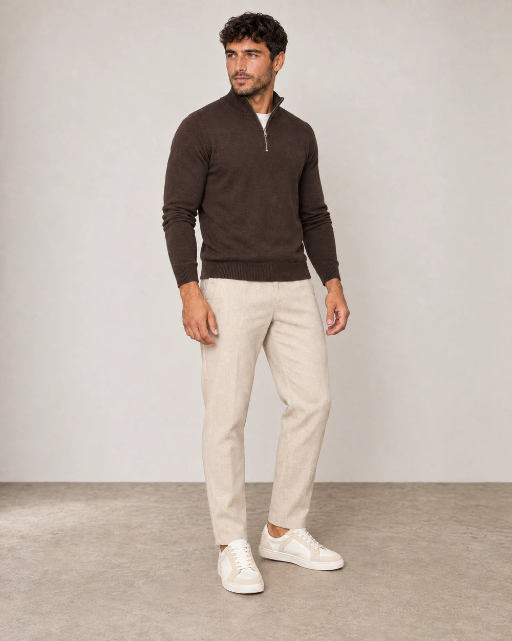 Linen Blend Trouser campaign 01|woven sand