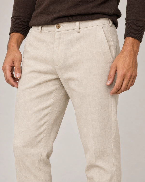 Linen Blend Trouser campaign 03|woven sand