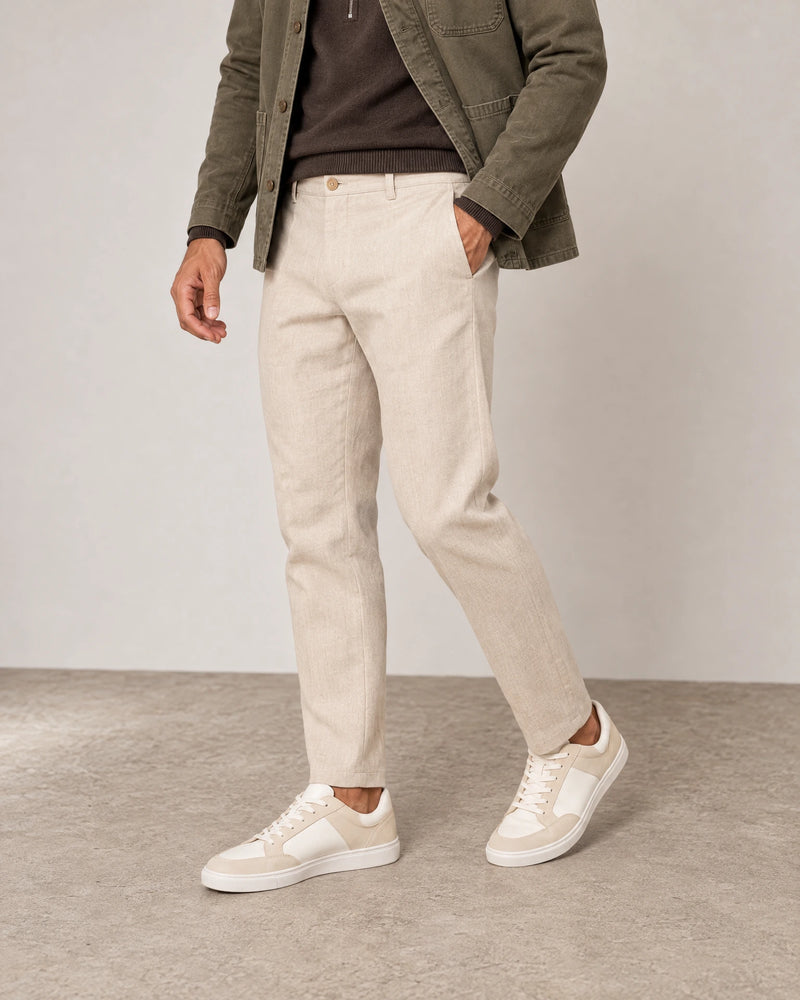 Linen Blend Trouser campaign 05|woven sand