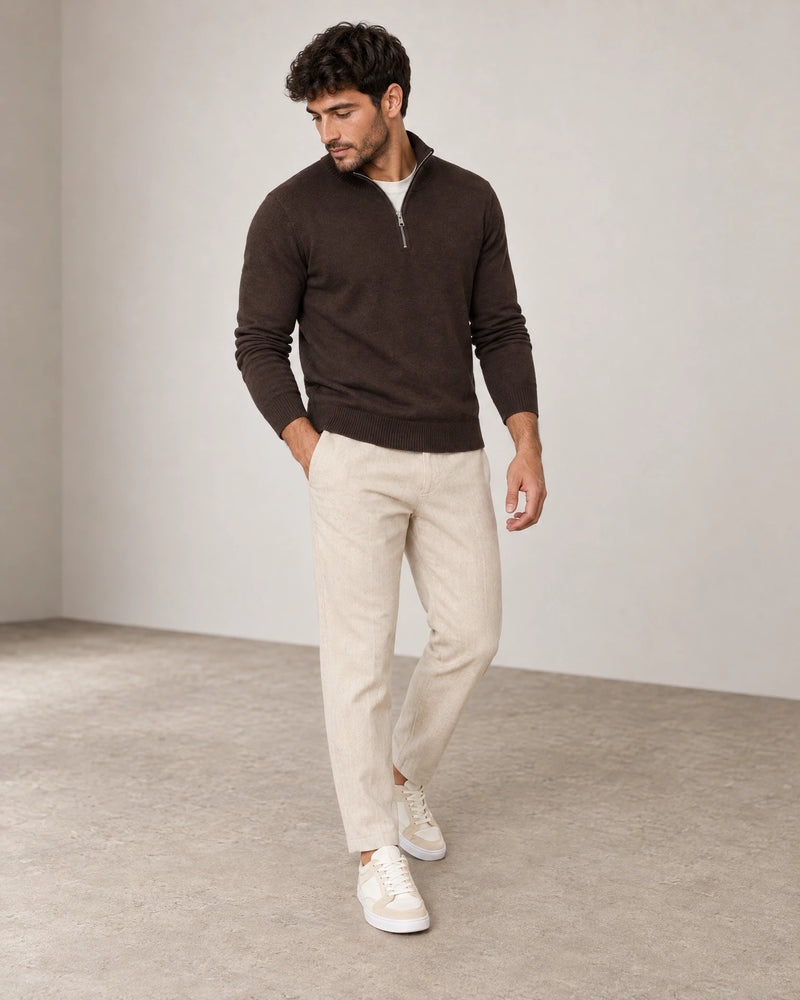 Linen Blend Trouser campaign 06|woven sand
