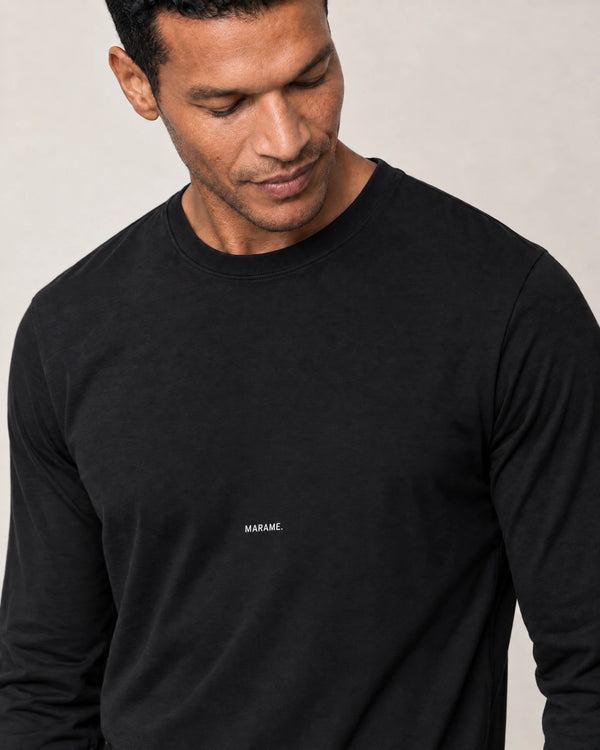 Lyocell Blend Long Sleeve Logo T-Shirt campaign 03|black
