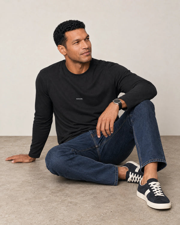 Lyocell Blend Long Sleeve Logo T-Shirt campaign 07|black