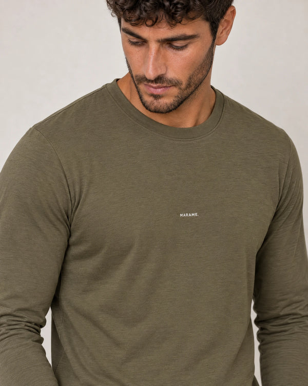 Lyocell Blend Long Sleeve Logo T-Shirt campaign 03|olive
