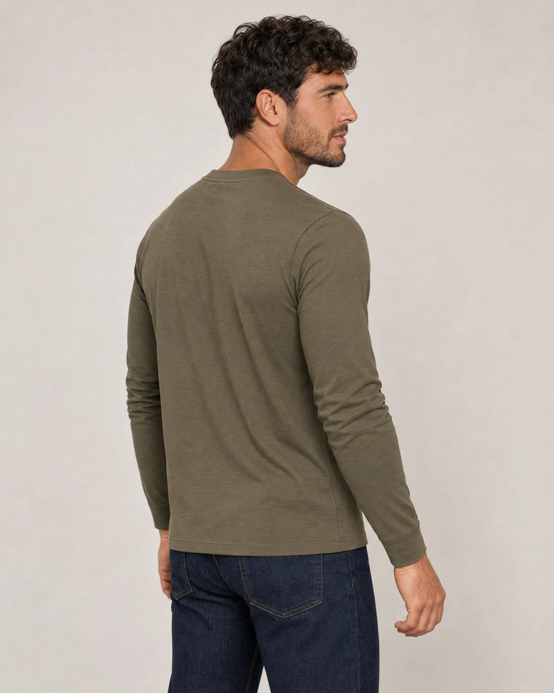 Lyocell Blend Long Sleeve Logo T-Shirt campaign 04|olive