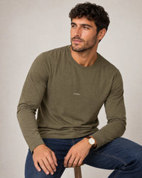 Lyocell Blend Long Sleeve Logo T-Shirt campaign 07|olive