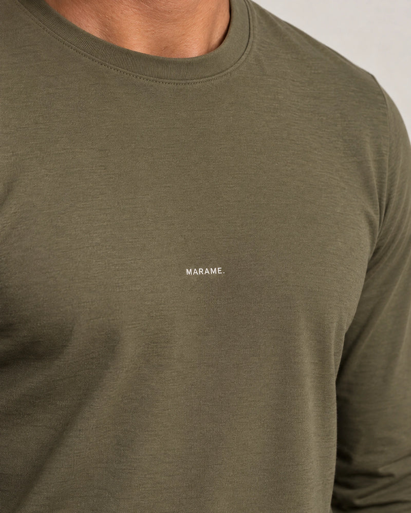 Lyocell Blend Long Sleeve Logo T-Shirt campaign 08|olive