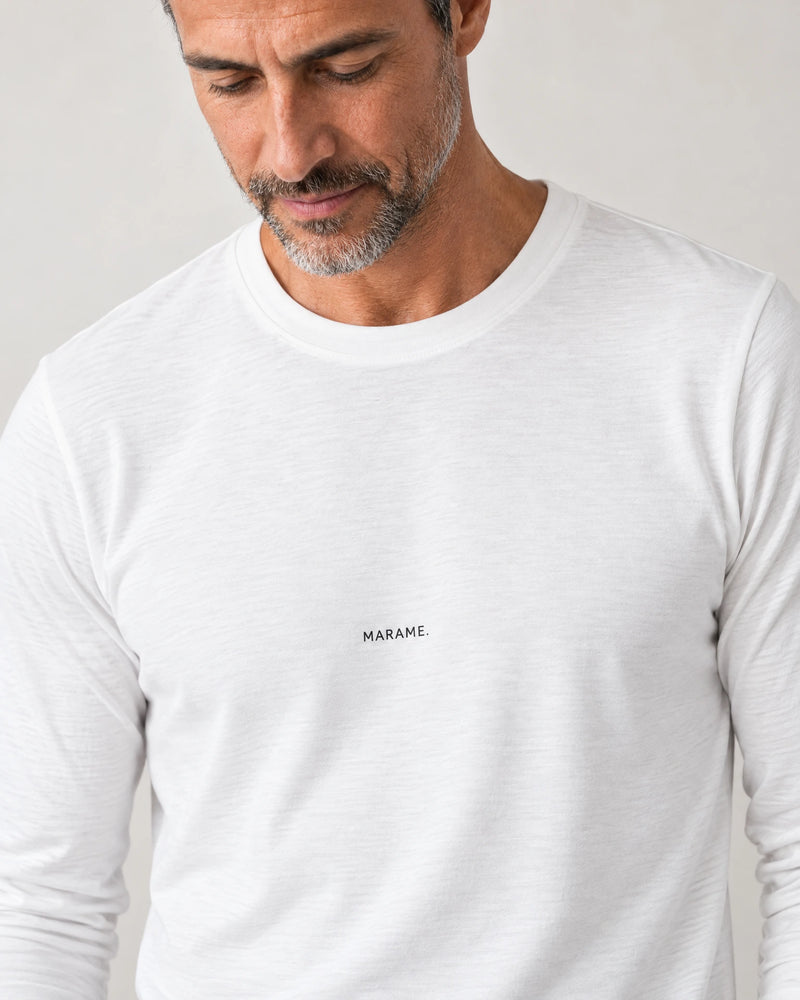 Lyocell Blend Long Sleeve Logo T-Shirt campaign 03|white