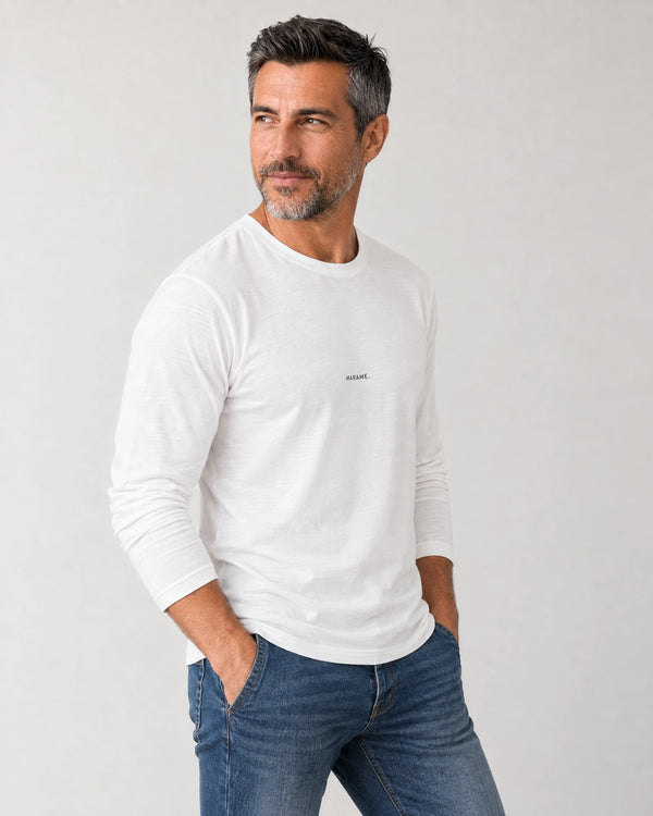 Lyocell Blend Long Sleeve Logo T-Shirt campaign 05|white