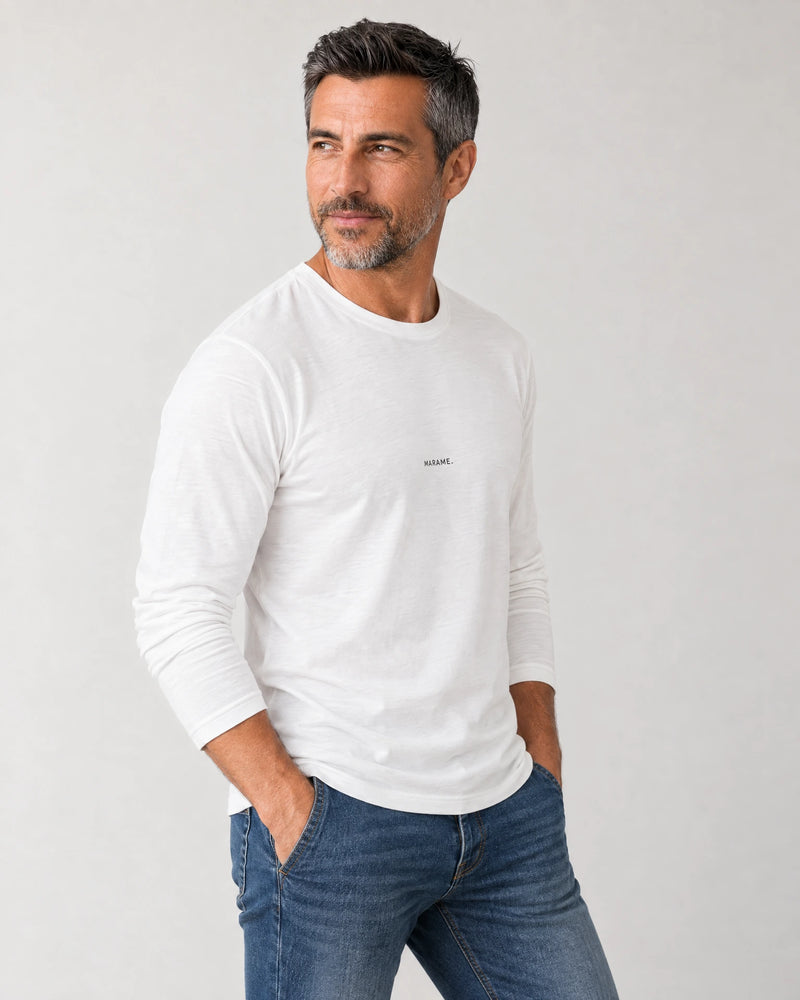 Lyocell Blend Long Sleeve Logo T-Shirt campaign 05|white