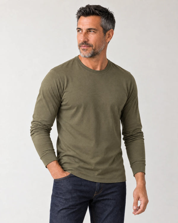 Lyocell Blend Long Sleeve T-Shirt campaign 01|olive