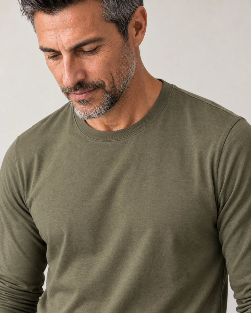 Lyocell Blend Long Sleeve T-Shirt campaign 03|olive