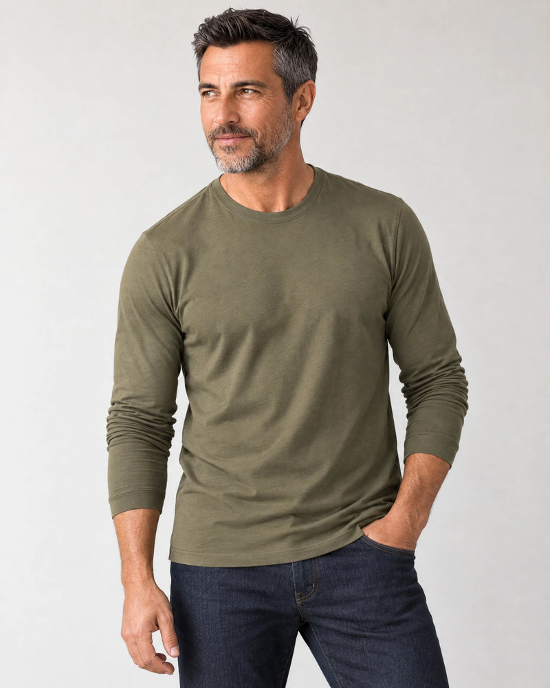 Lyocell Blend Long Sleeve T-Shirt campaign 05|olive