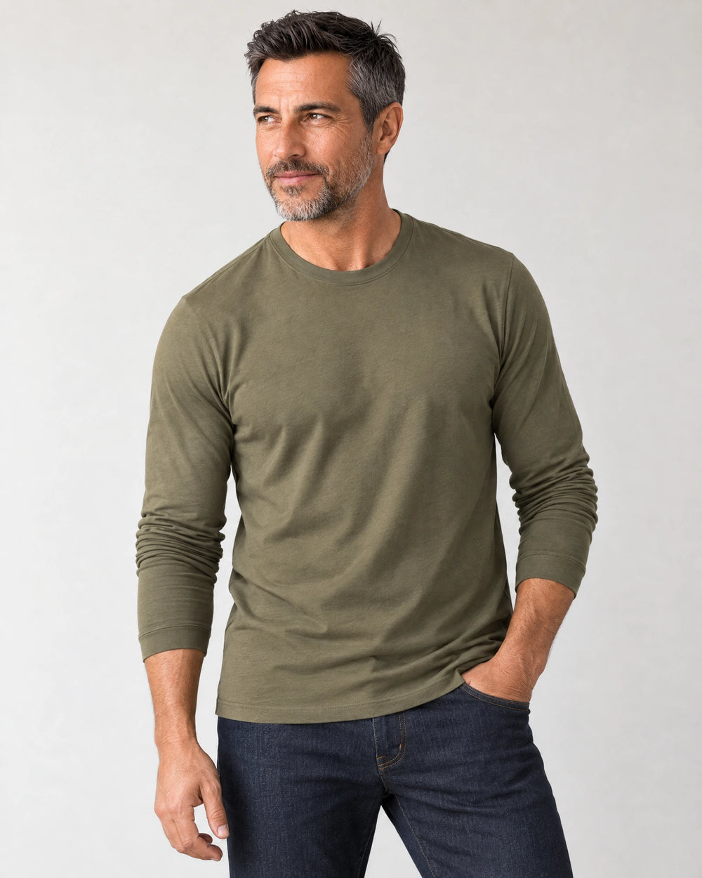 Lyocell Blend Long Sleeve T-Shirt campaign 05|olive