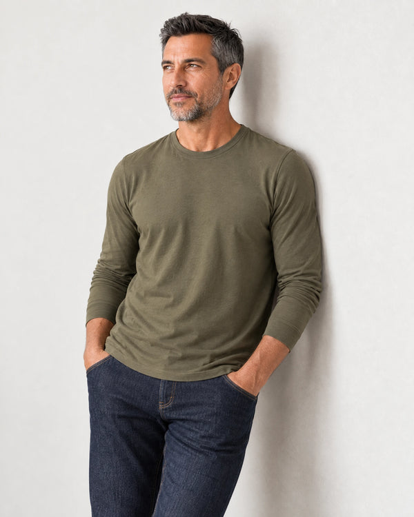 Lyocell Blend Long Sleeve T-Shirt campaign 07|olive