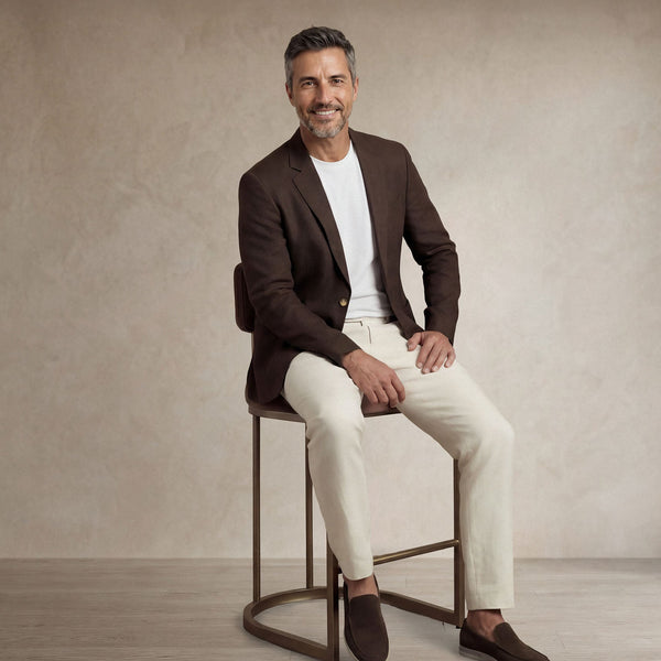 seated |brown linen