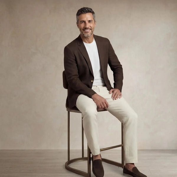 seated |brown linen
