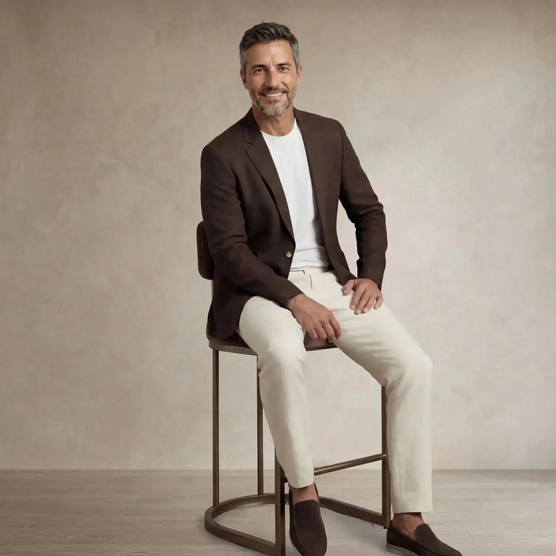 seated |brown linen
