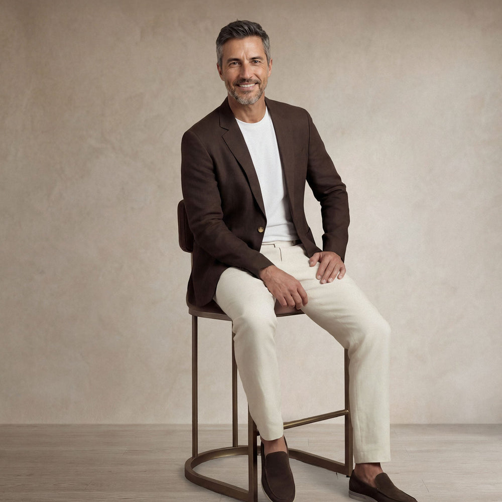 seated |brown linen