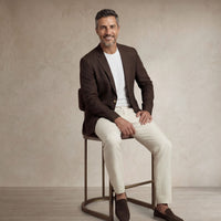 seated |brown linen