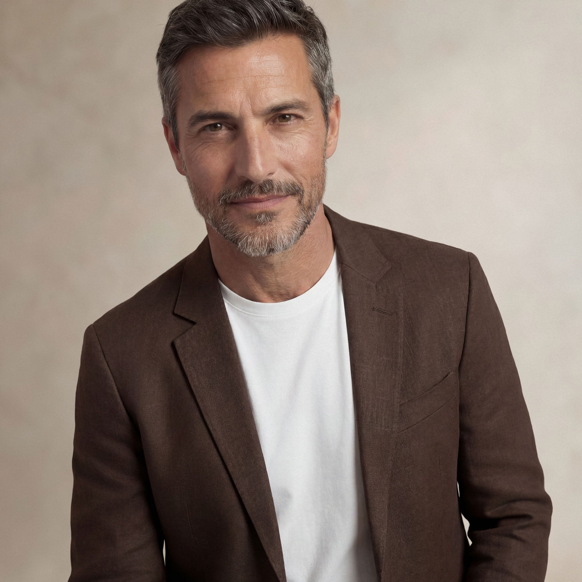 front |brown linen