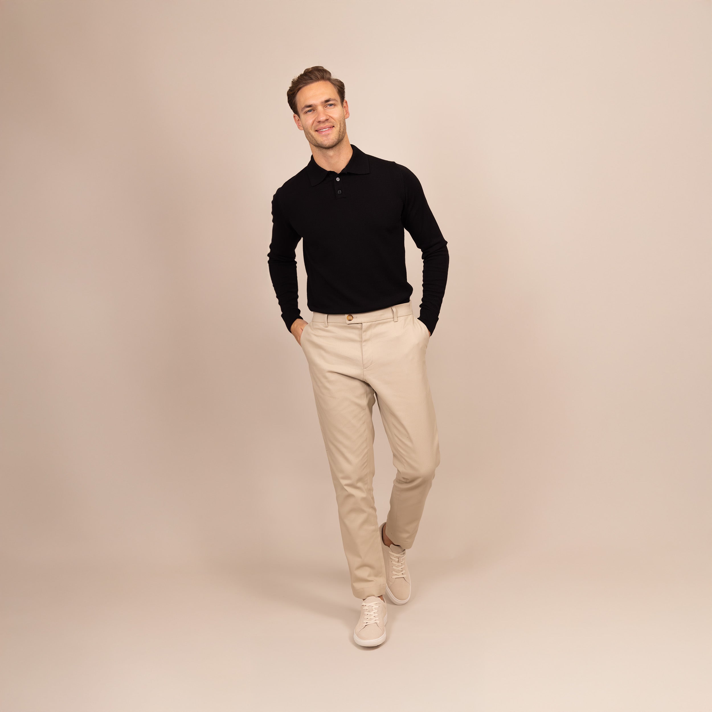 Italian Merino/Cotton Long Sleeve Polo