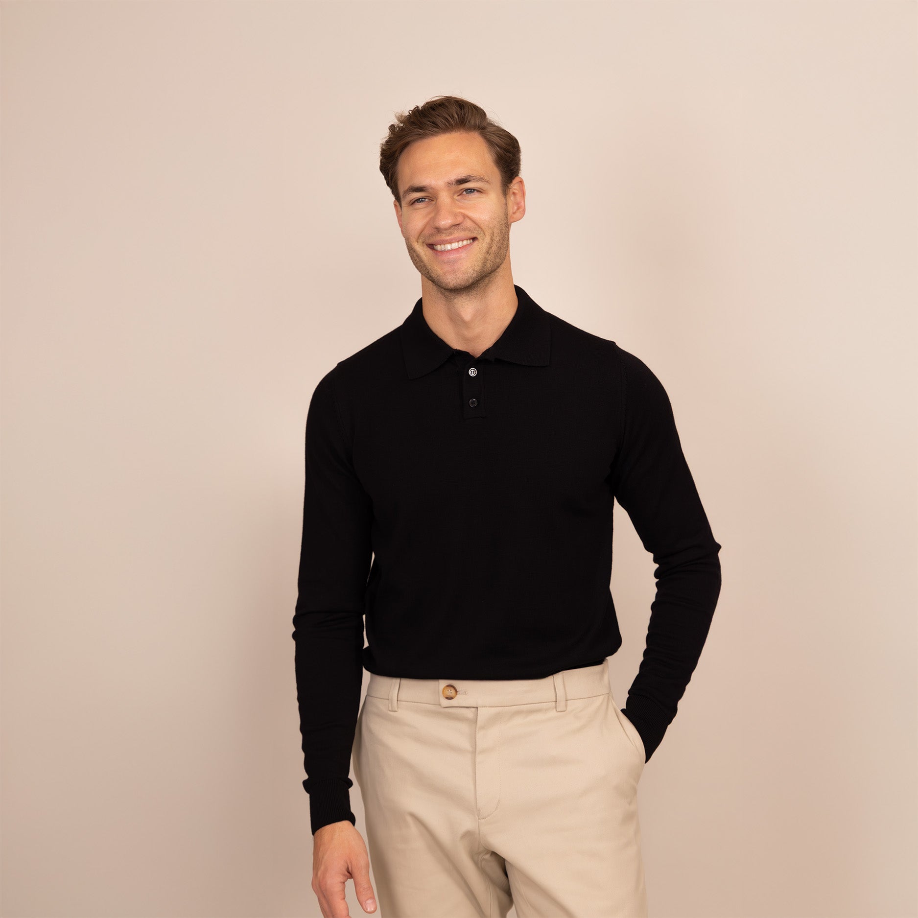 Italian Merino/Cotton Long Sleeve Polo