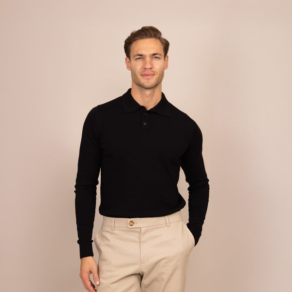 Italian Merino/Cotton Long Sleeve Polo