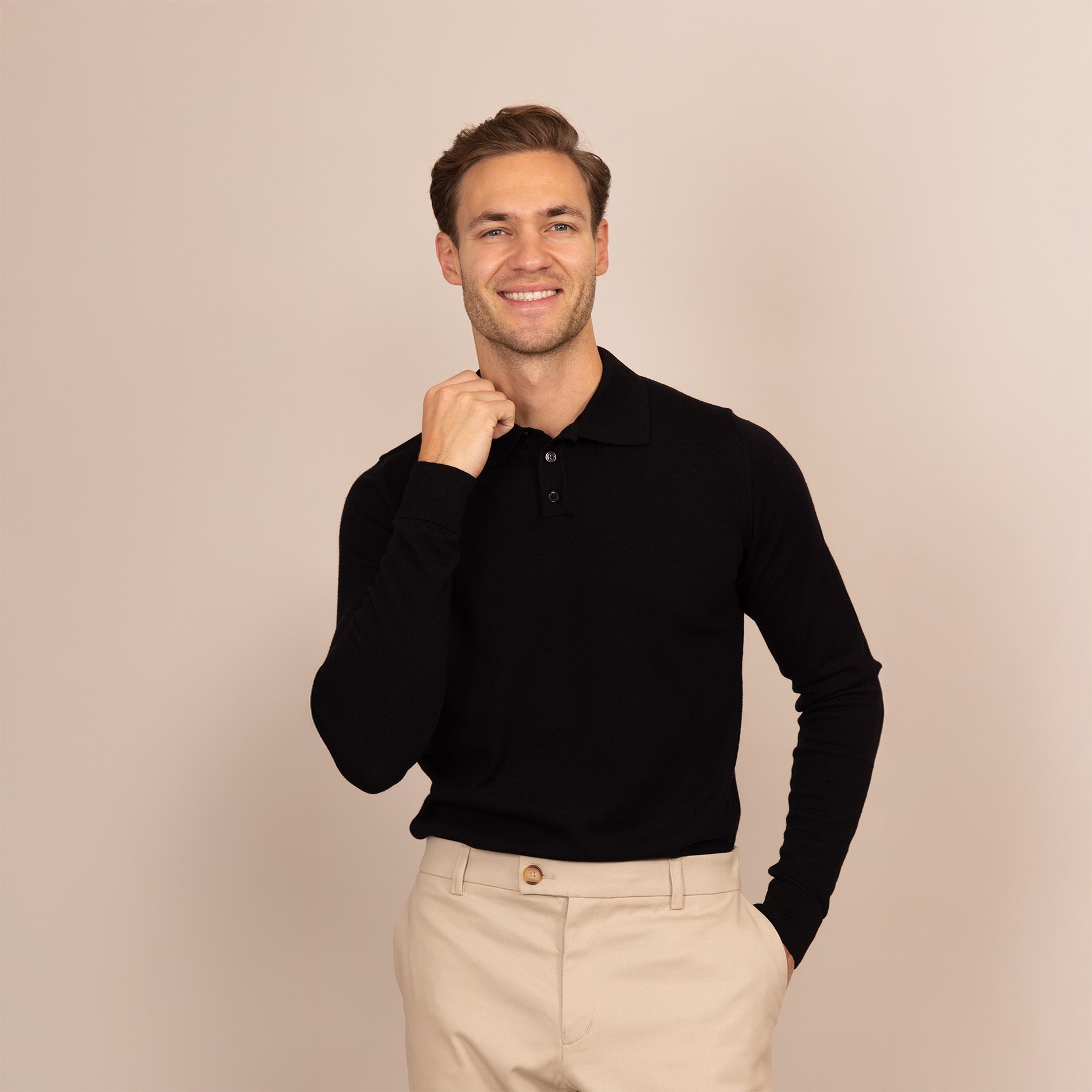Italian Merino/Cotton Long Sleeve Polo