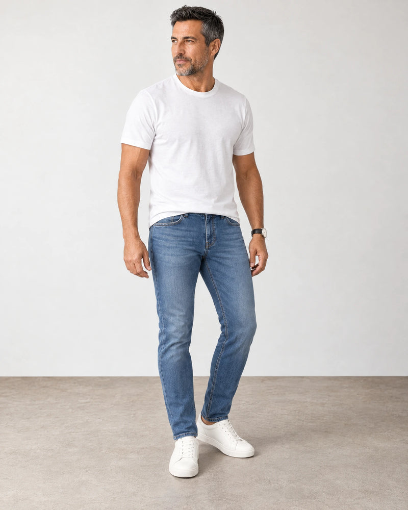 Slim Leg Jeans campaign 01|classic wash denim