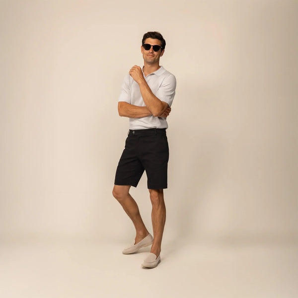 Man wearing Chino Shorts in Black, front view. |black
