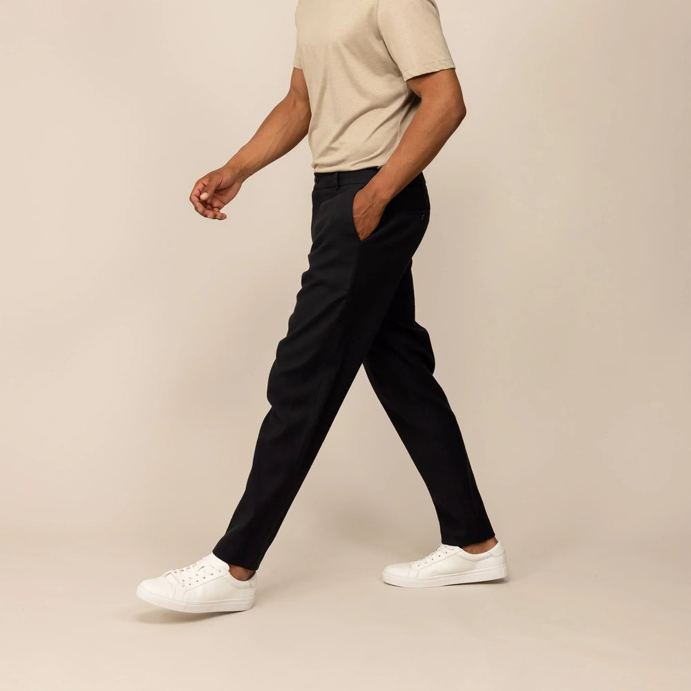 Man wearing Casual Linen Blend Trousers in Black, front view. |black