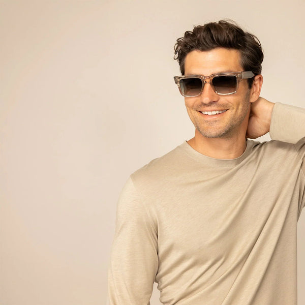 Man wearing a Long Sleeve Lyocell Blend T-Shirt in Canyon Clay, front view. |Canyon Clay