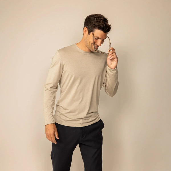 Man wearing a Long Sleeve Lyocell Blend T-Shirt in Canyon Clay, front view. |Canyon Clay