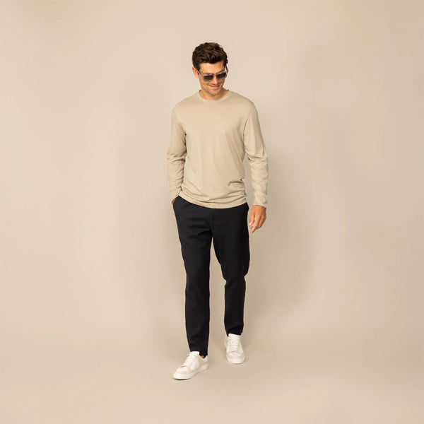 Man wearing a Marame Long Sleeve Lyocell Blend T-Shirt in Canyon Clay, front view. |Canyon Clay