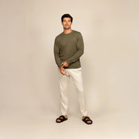 Man wearing a Long Sleeve Lyocell Blend T-Shirt in Olive, front view. |Olive