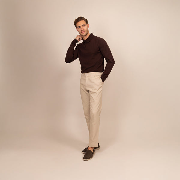Italian Merino/Cotton Long Sleeve Polo