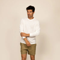 Man wearing a Marame Long Sleeve T-Shirt in White, front view. |White