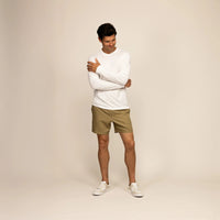 Man wearing a Marame Long Sleeve T-Shirt in White, front view. |White