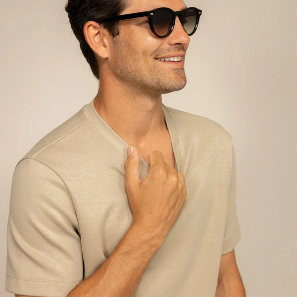 Man wearing a Marame Relaxed Fit T-Shirt in Canyon Clay, front view.